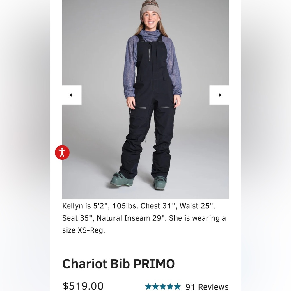 TREW Chariot Bib Primo Women’s Black Large Snow Bib Overall Skiing Snowboarding